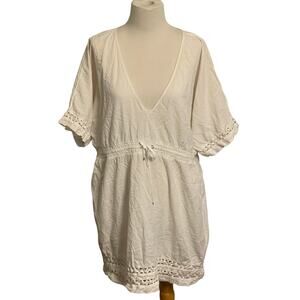 Athleta Women’s Cotton Beach Coverup Dress White Crochet Size Large‎